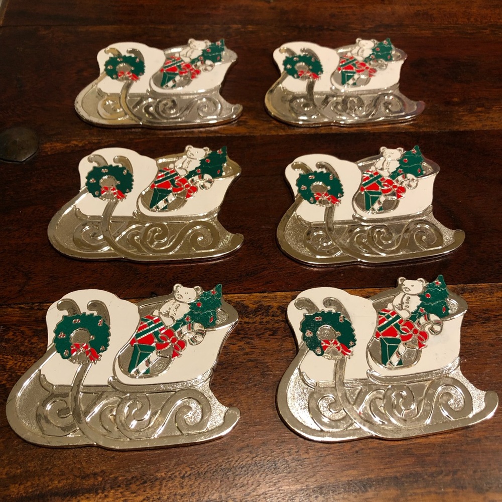 Vintage Oneida Christmas Holiday Sleigh Coaster Silver Set of 6